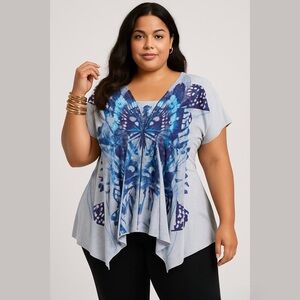 VINTAGE Style & Co. Vibrant Blue Butterfly Oversized Graphic Tee